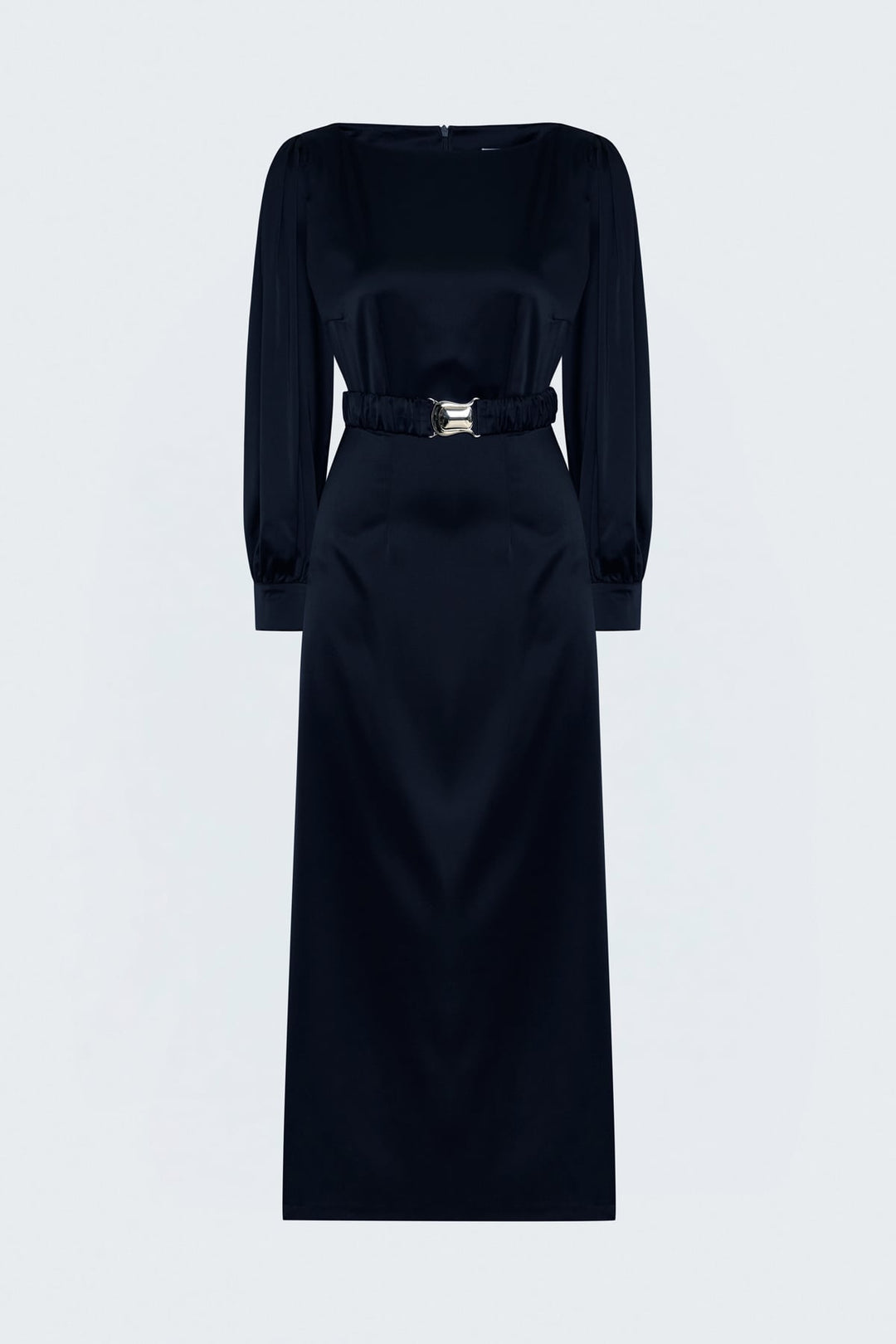 Sateen Robe en Satin avec Ceinture - Bleu marine