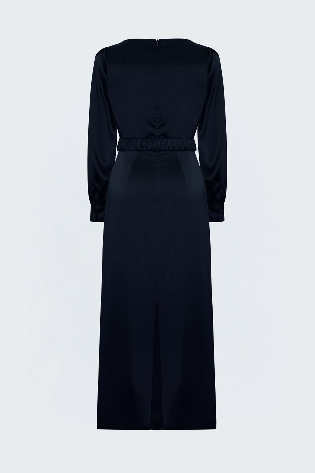 Sateen Robe en Satin avec Ceinture - Bleu marine