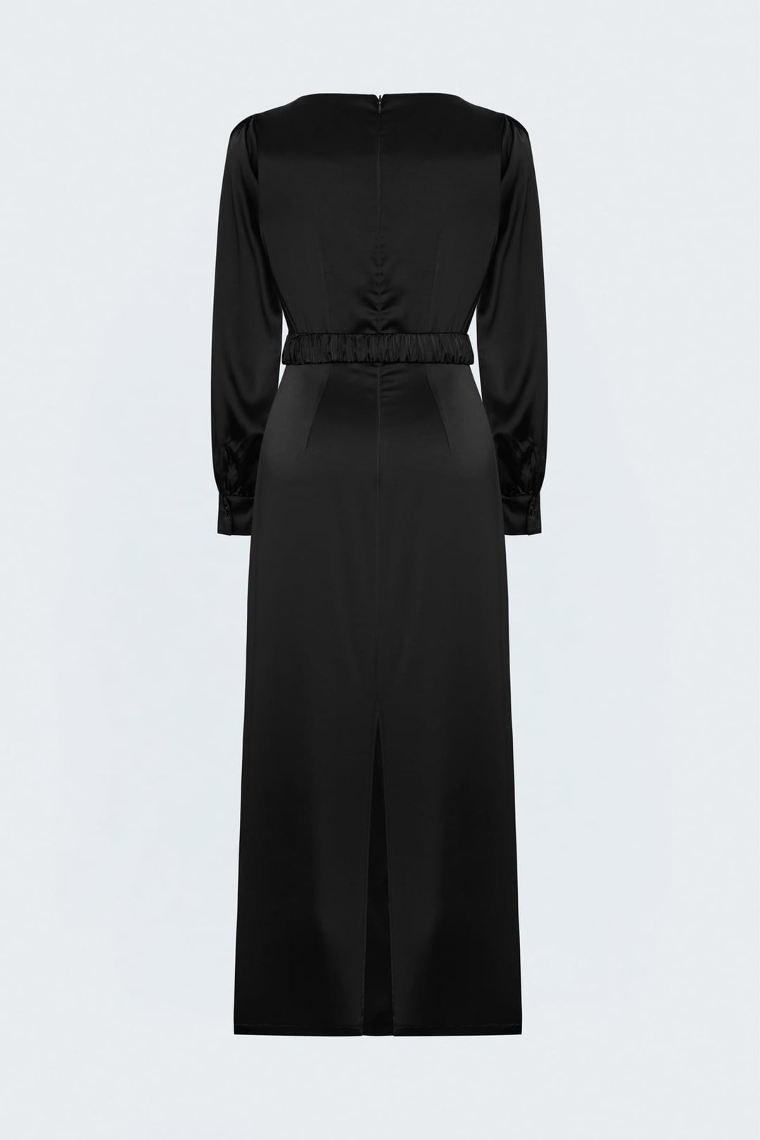 Sateen Robe en Satin avec Ceinture - Noir