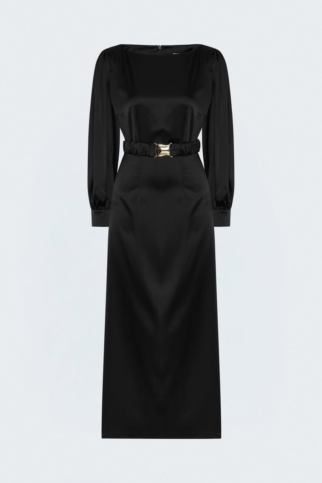 Sateen Robe en Satin avec Ceinture - Noir