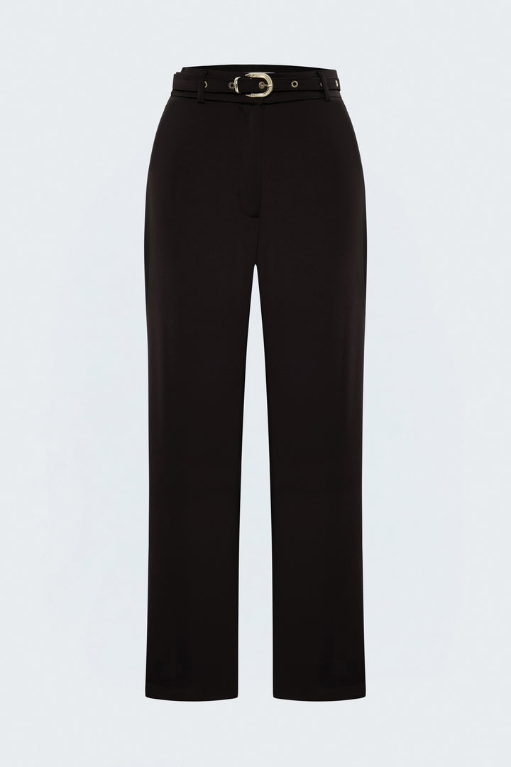 Sateen Pantalon Classique Satiné Détail Ceinture - Marron