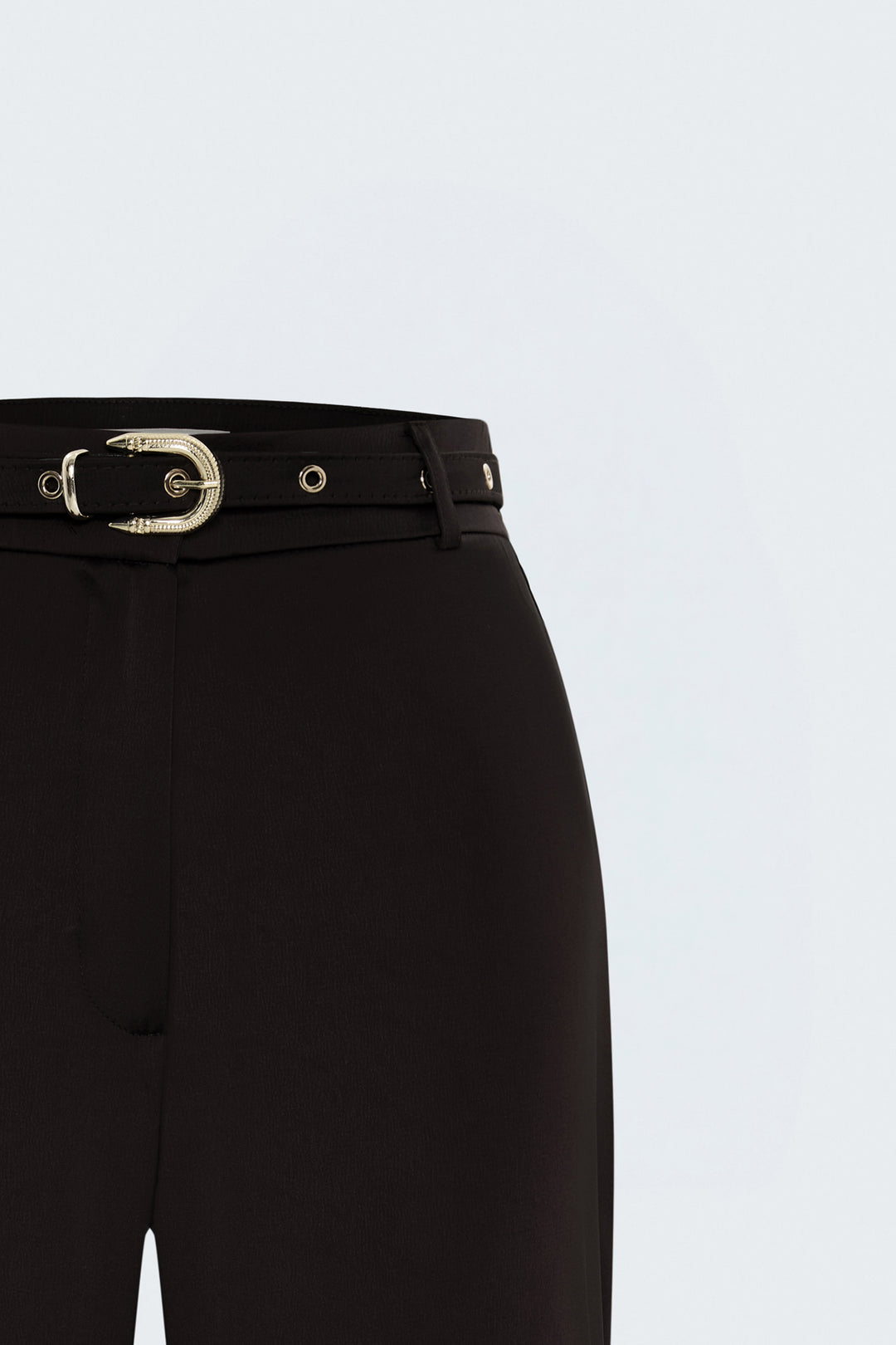 Sateen Pantalon Classique Satiné Détail Ceinture - Marron
