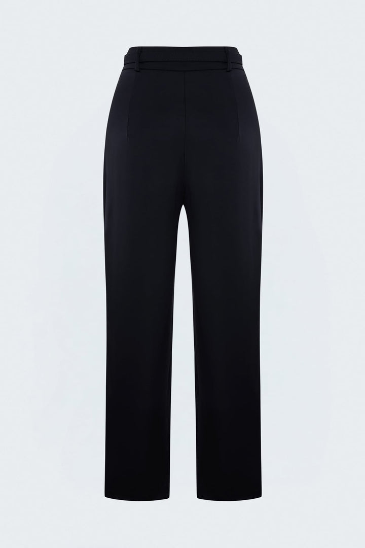 Sateen Pantalon Classique Satiné Détail Ceinture - Bleu marine