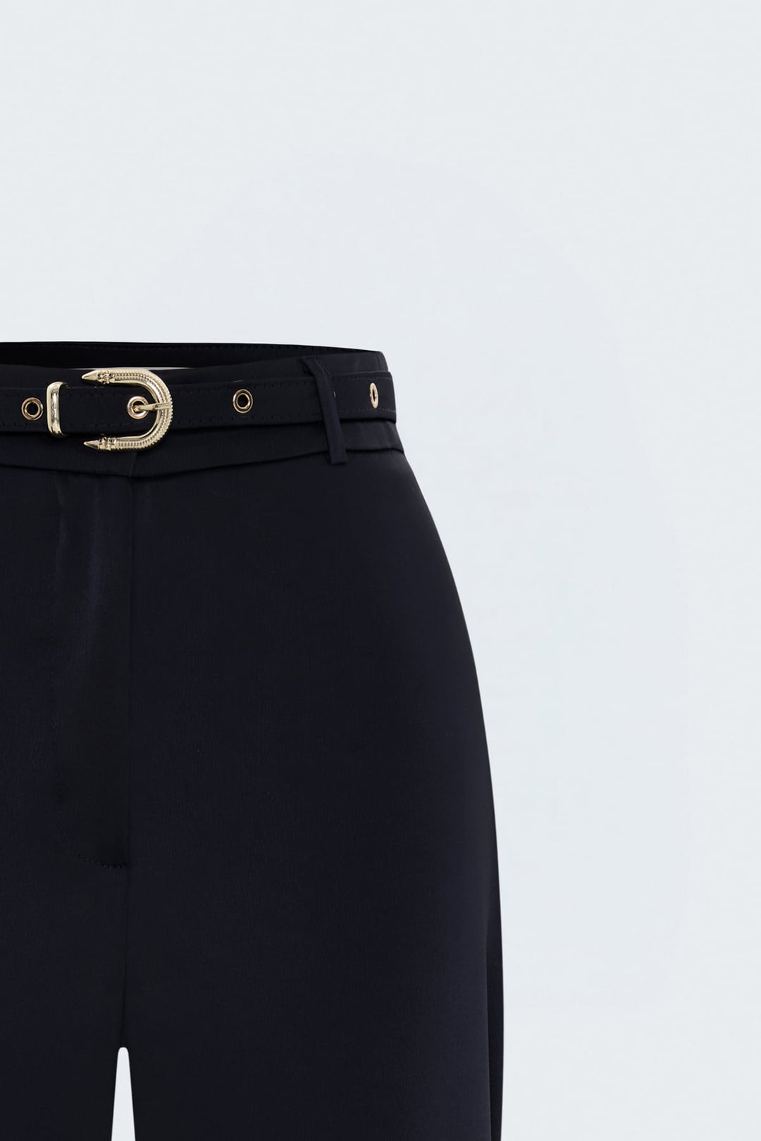 Sateen Pantalon Classique Satiné Détail Ceinture - Bleu marine