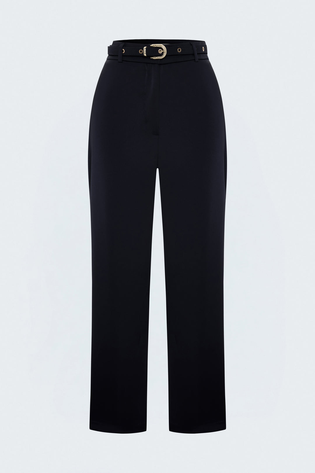 Sateen Pantalon Classique Satiné Détail Ceinture - Bleu marine