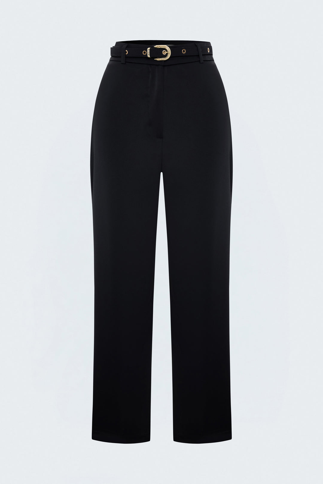 Sateen Pantalon Classique Satiné Détail Ceinture - Noir