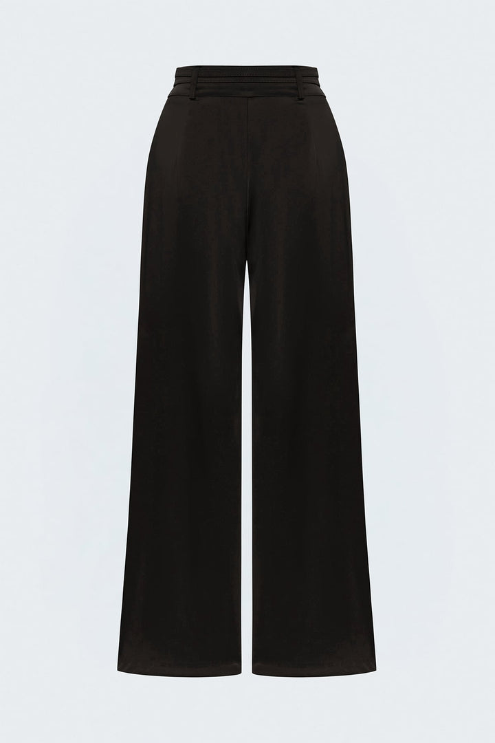 Sateen Pantalon Satiné Détail Ceinture - Marron