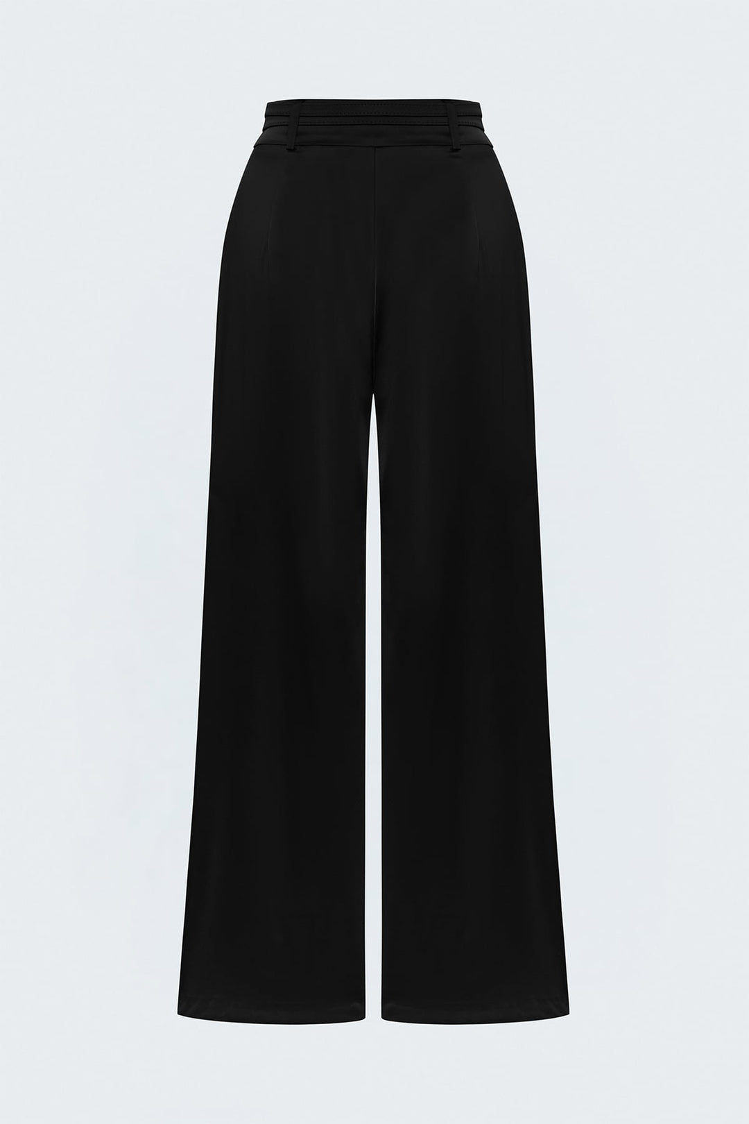 Sateen Pantalon Satiné Détail Ceinture - Noir
