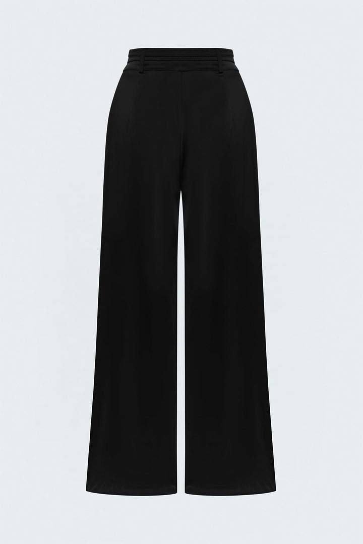 Sateen Pantalon Satiné Détail Ceinture - Noir
