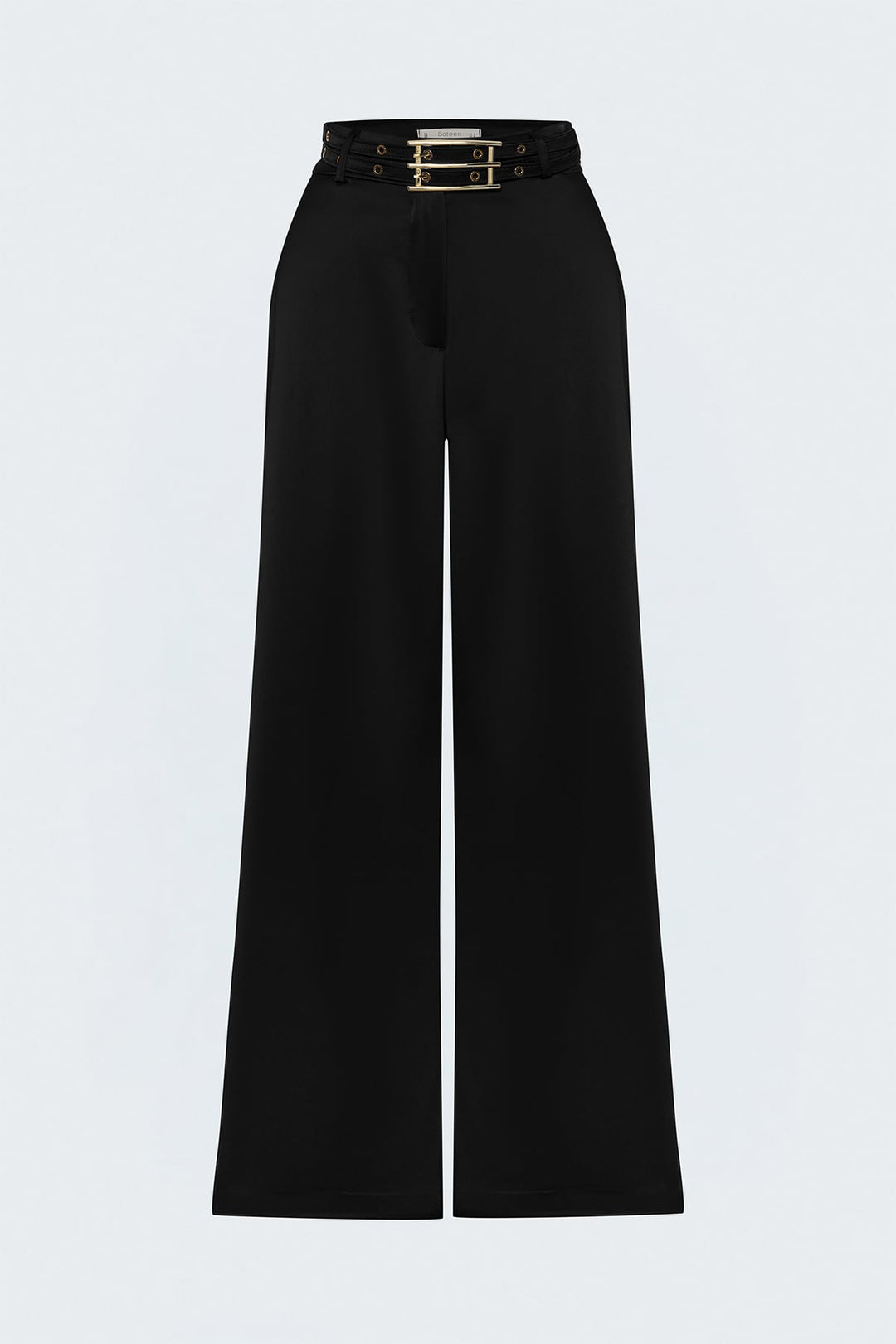 Sateen Pantalon Satiné Détail Ceinture - Noir