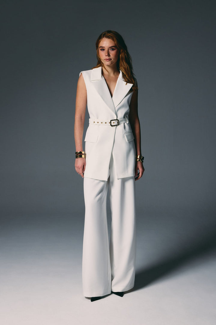 Sateen Gilet avec détail ceinture - Écru
