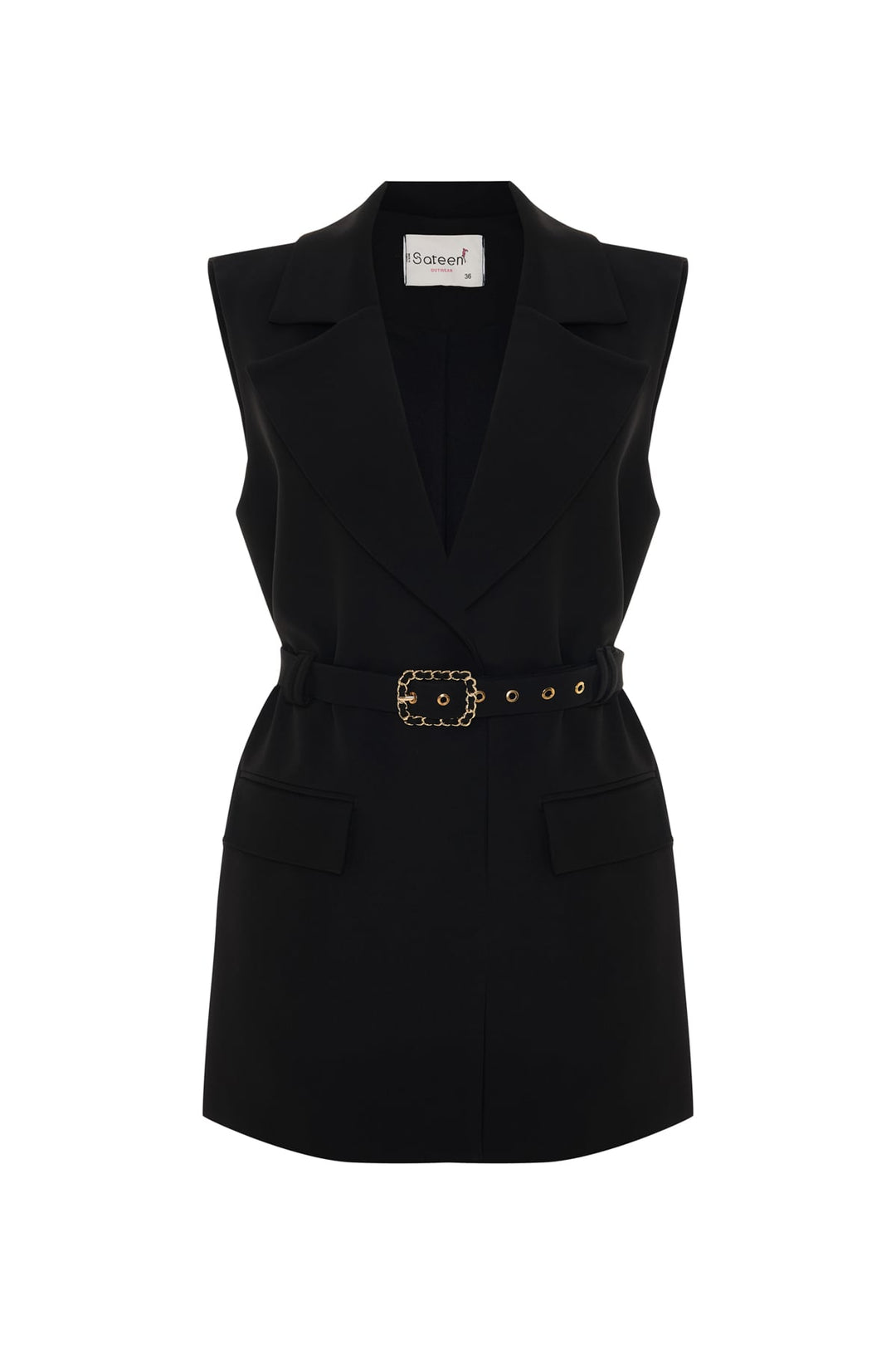 Sateen Gilet avec détail ceinture - Noir