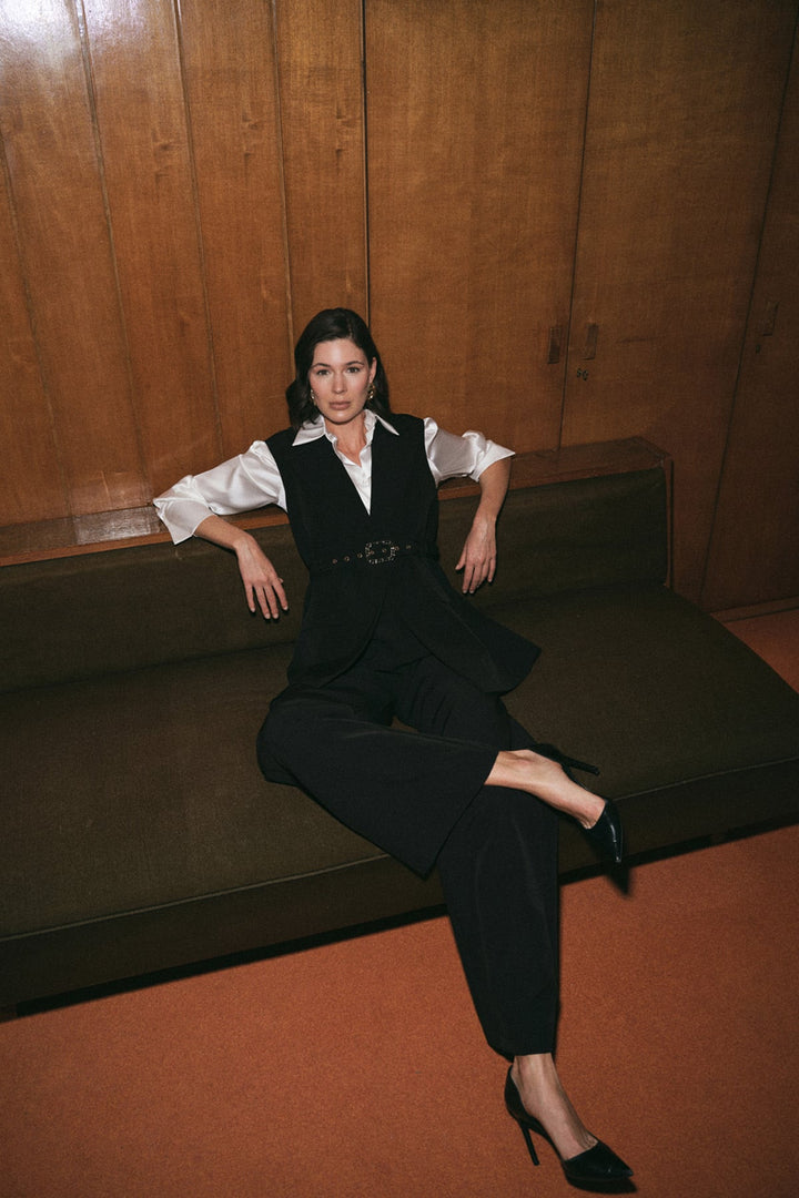 Sateen Gilet avec détail ceinture - Noir