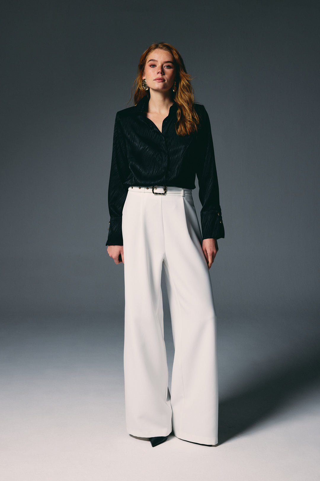 Sateen Pantalon Large avec Ceinture - Écru