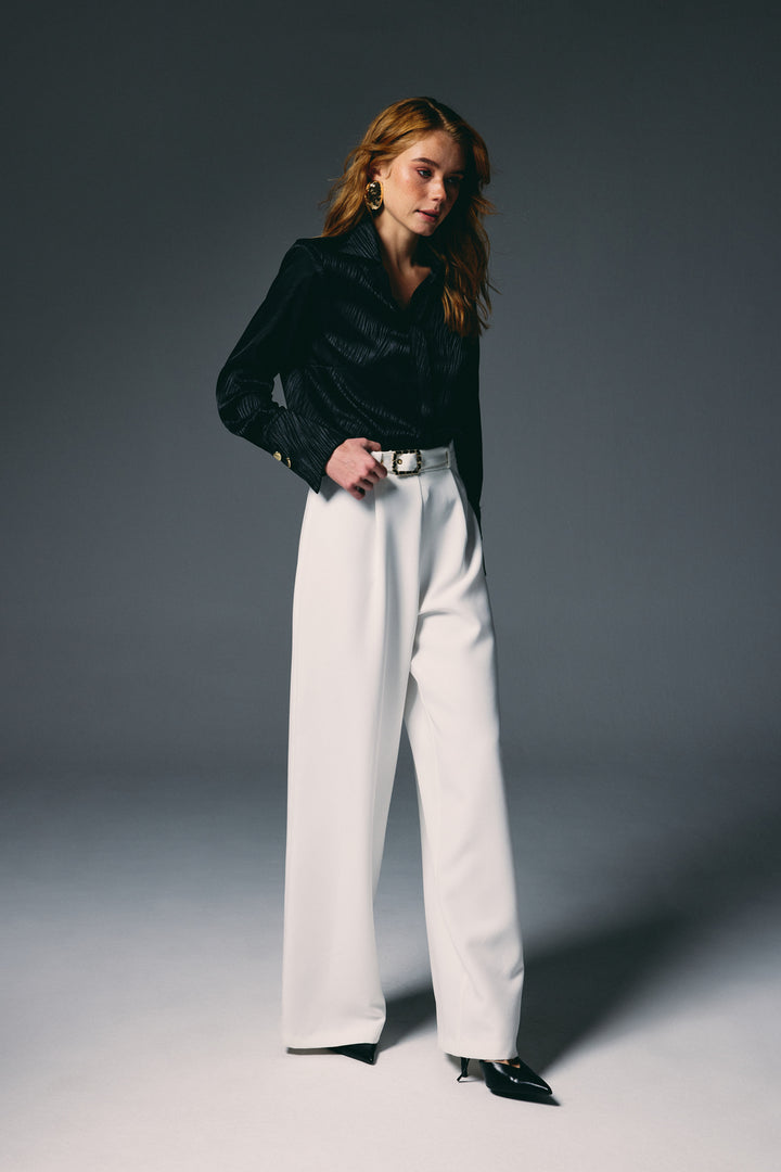 Sateen Pantalon Large avec Ceinture - Écru