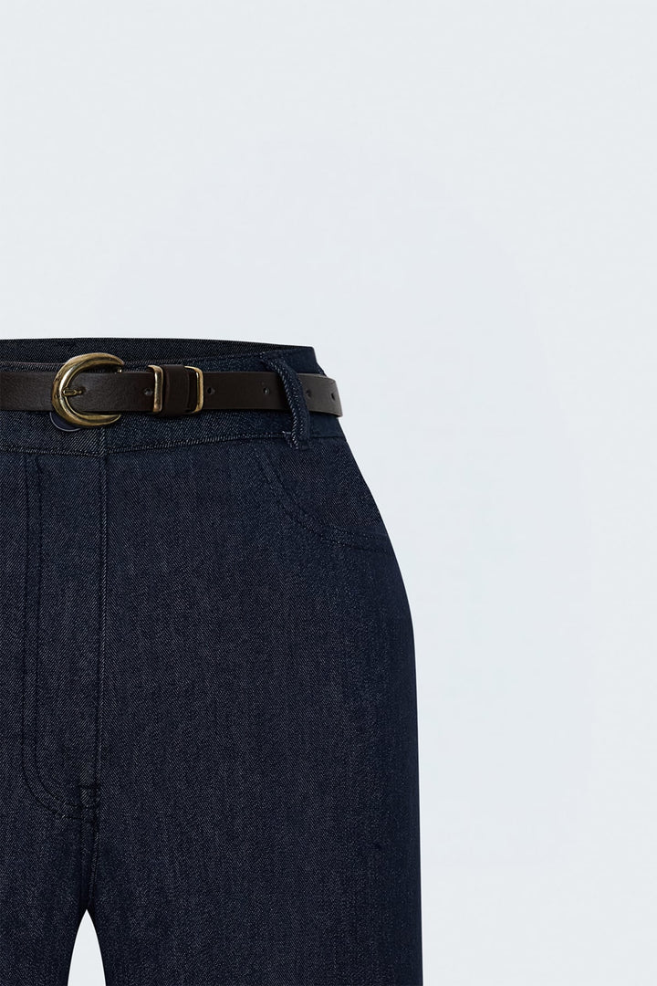 Sateen Pantalon en Jean à Ceinture - Bleu marine