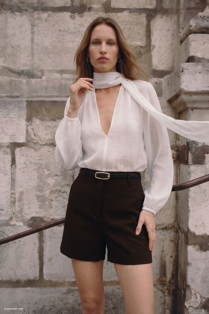 Sateen Short classique avec ceinture - Marron