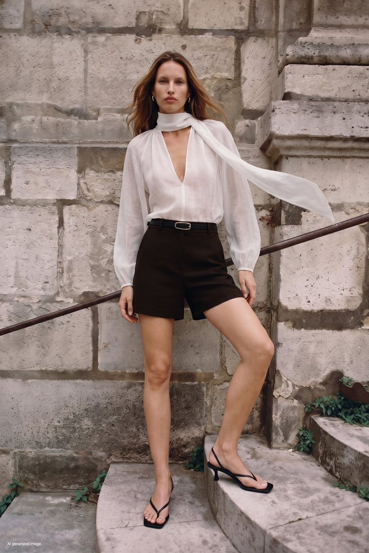 Sateen Short classique avec ceinture - Marron