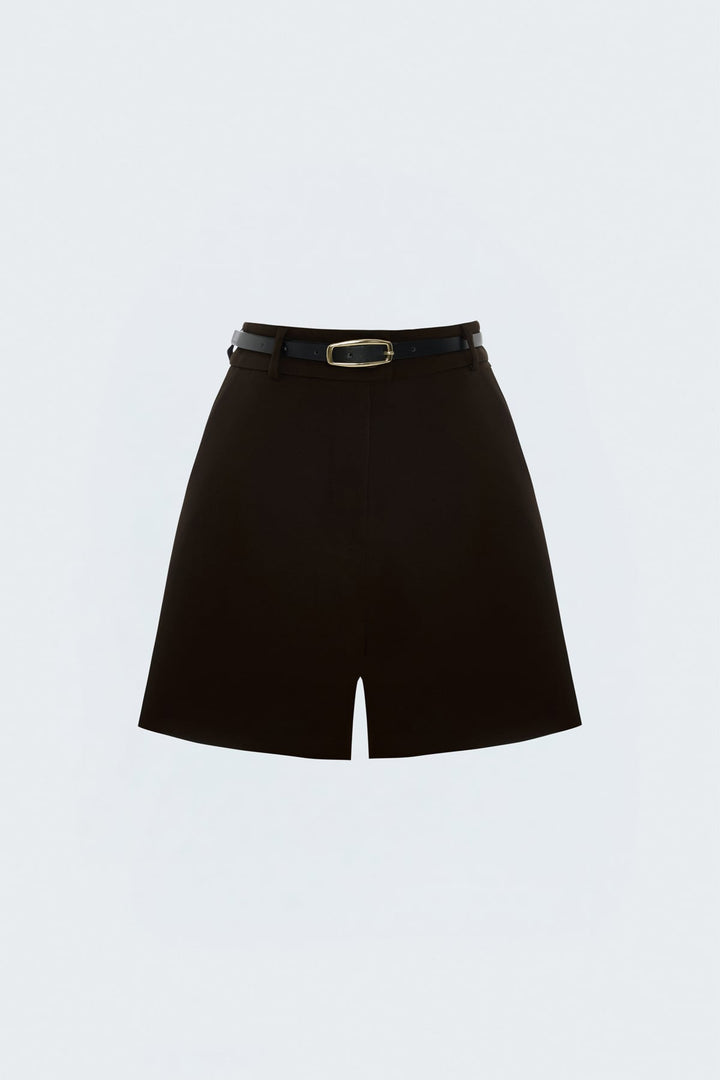 Sateen Short classique avec ceinture - Marron
