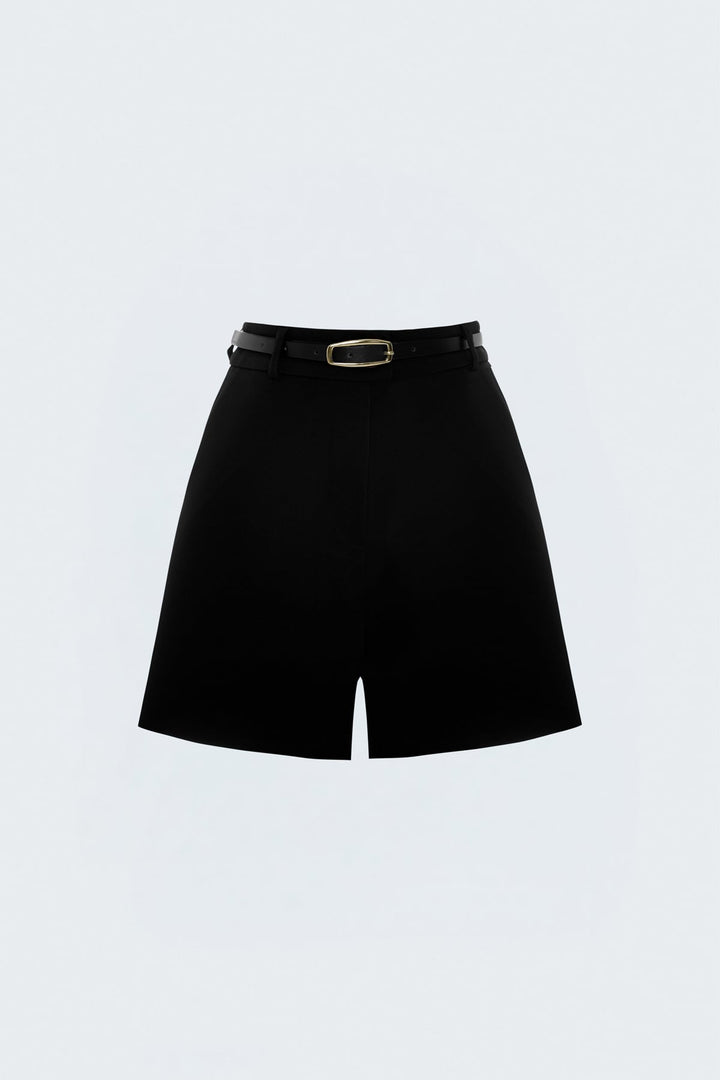Sateen Short classique avec ceinture - Noir