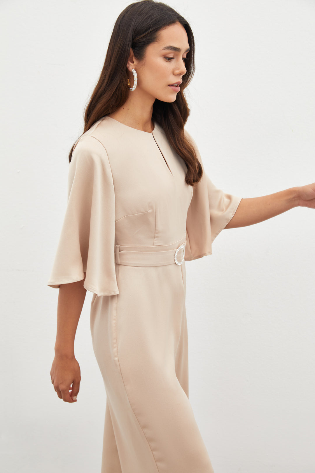 Sateen Combinaison en crêpe ceinturée - Beige