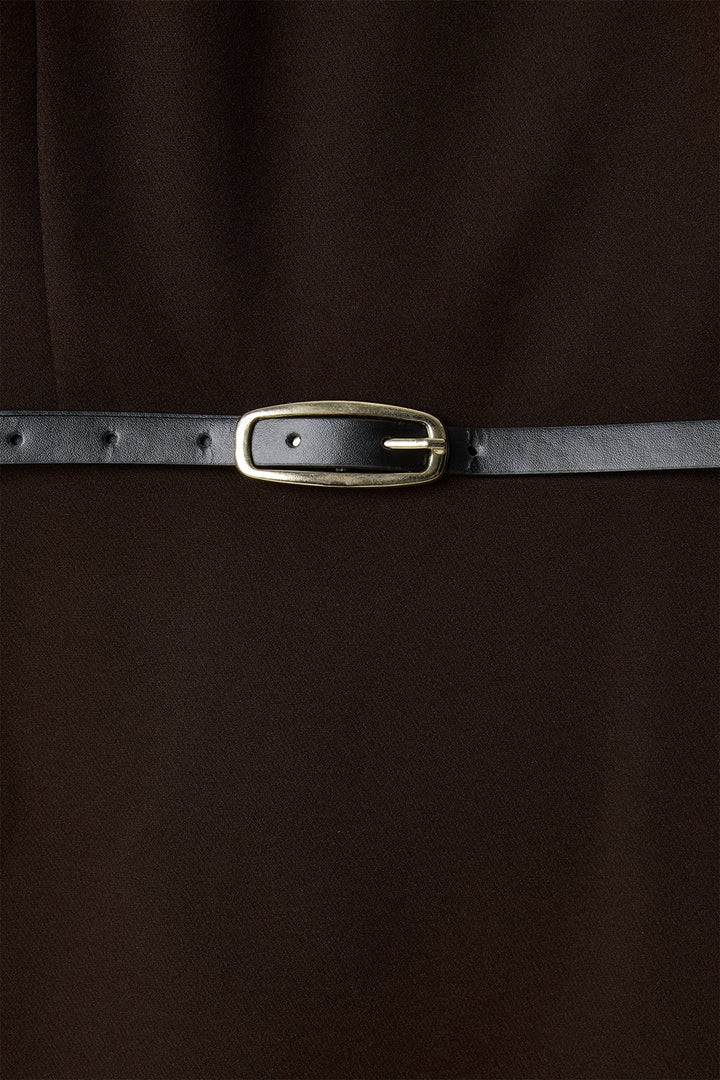 Sateen Robe Mini Ceinturée - Marron