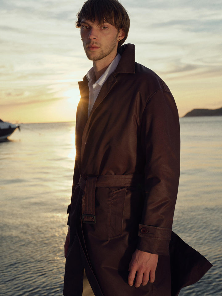 Giesto Trench-coat Bordeaux à ceinture en cire - Bordeaux