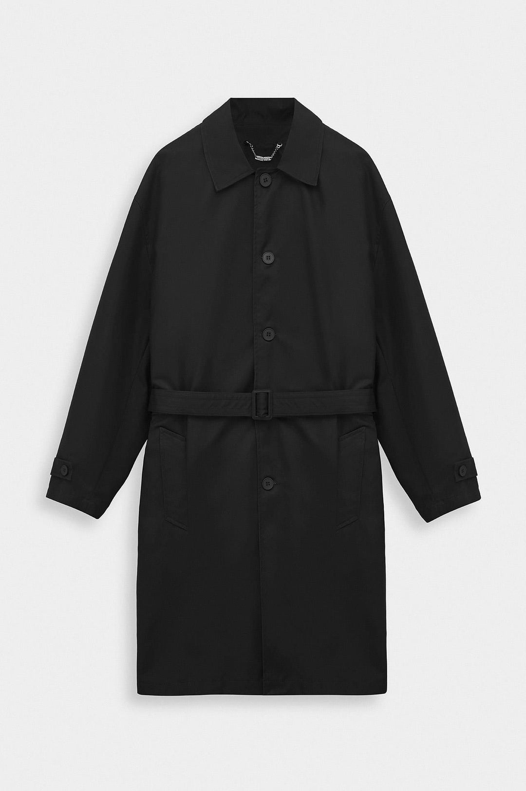 Giesto Trench-coat Noir à ceinture en cire - Noir