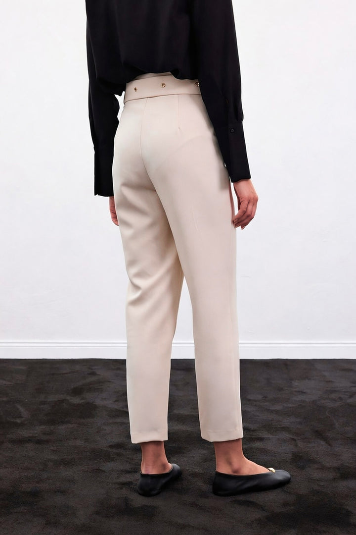 Sateen Pantalon Ceinturé - Beige