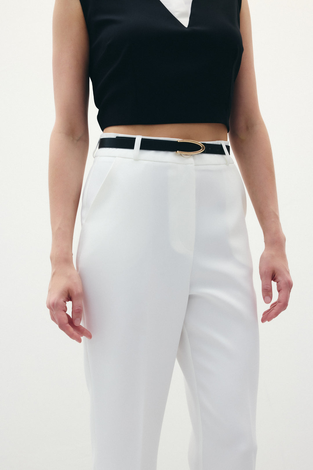 Sateen Pantalon Ceinturé - Écru