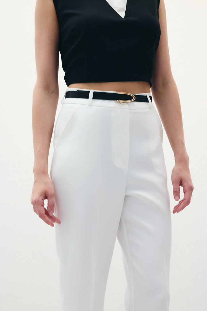 Sateen Pantalon Ceinturé - Écru