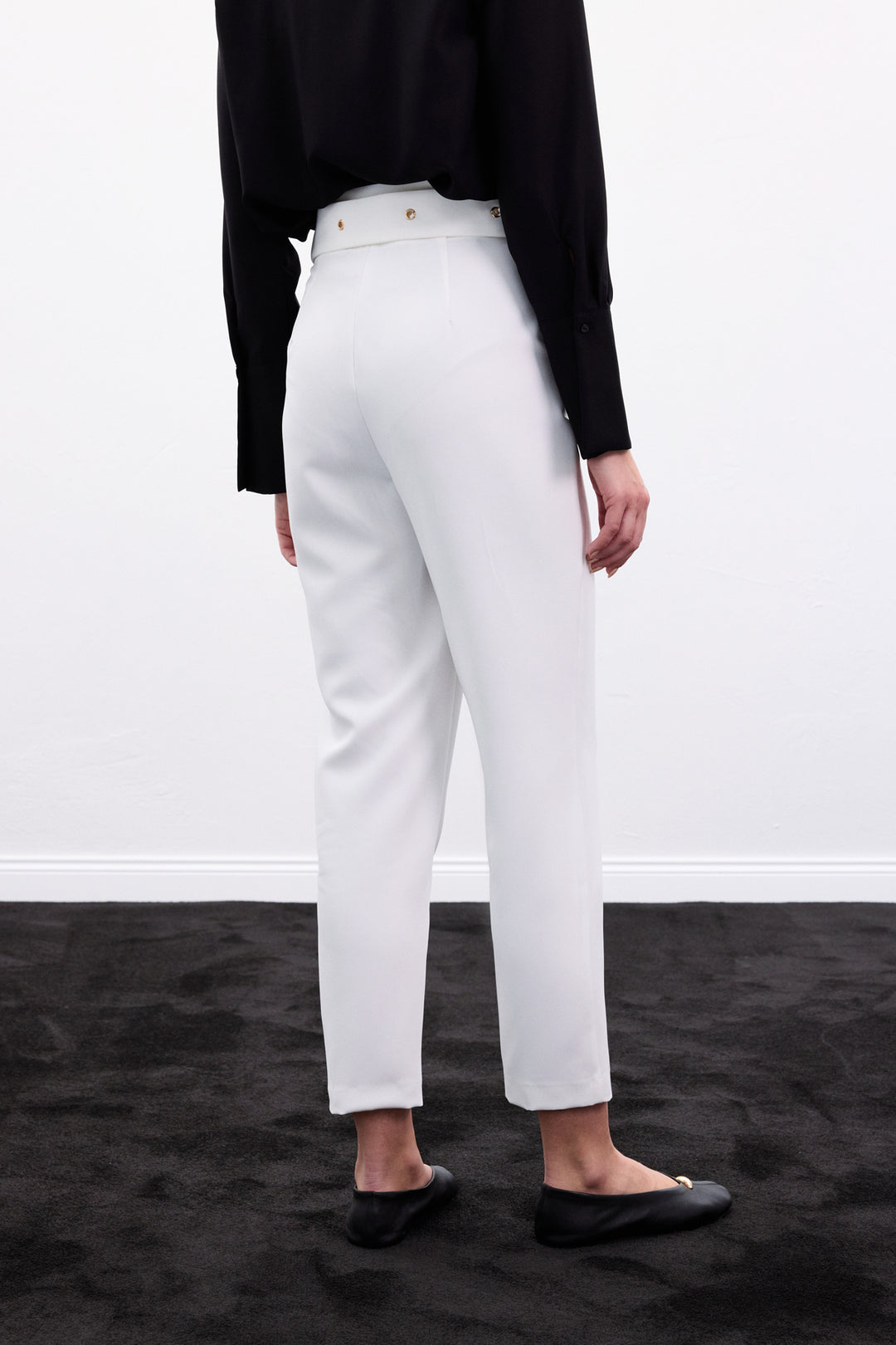 Sateen Pantalon Ceinturé - Écru