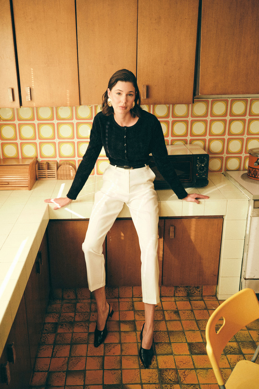 Sateen Pantalon Ceinturé - Écru