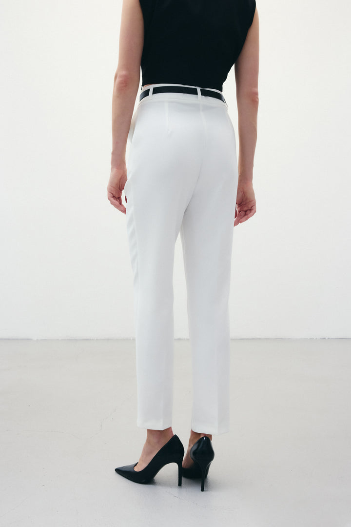 Sateen Pantalon Ceinturé - Écru