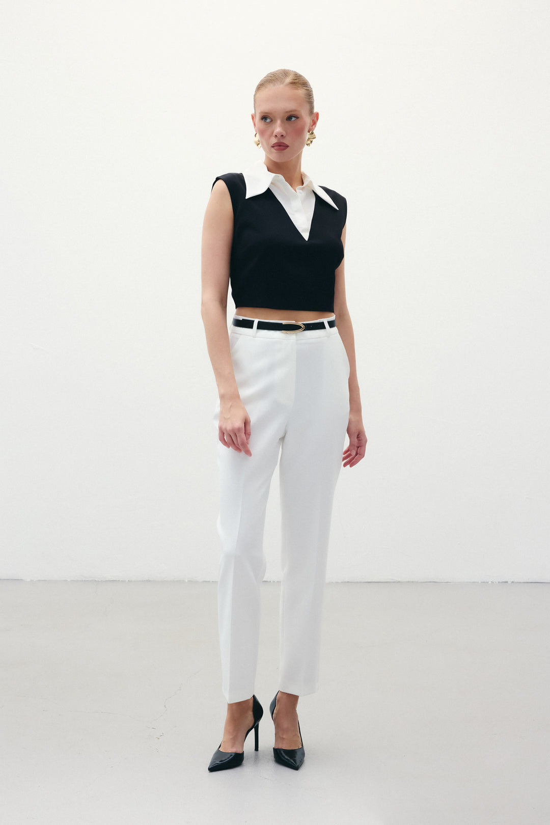 Sateen Pantalon Ceinturé - Écru