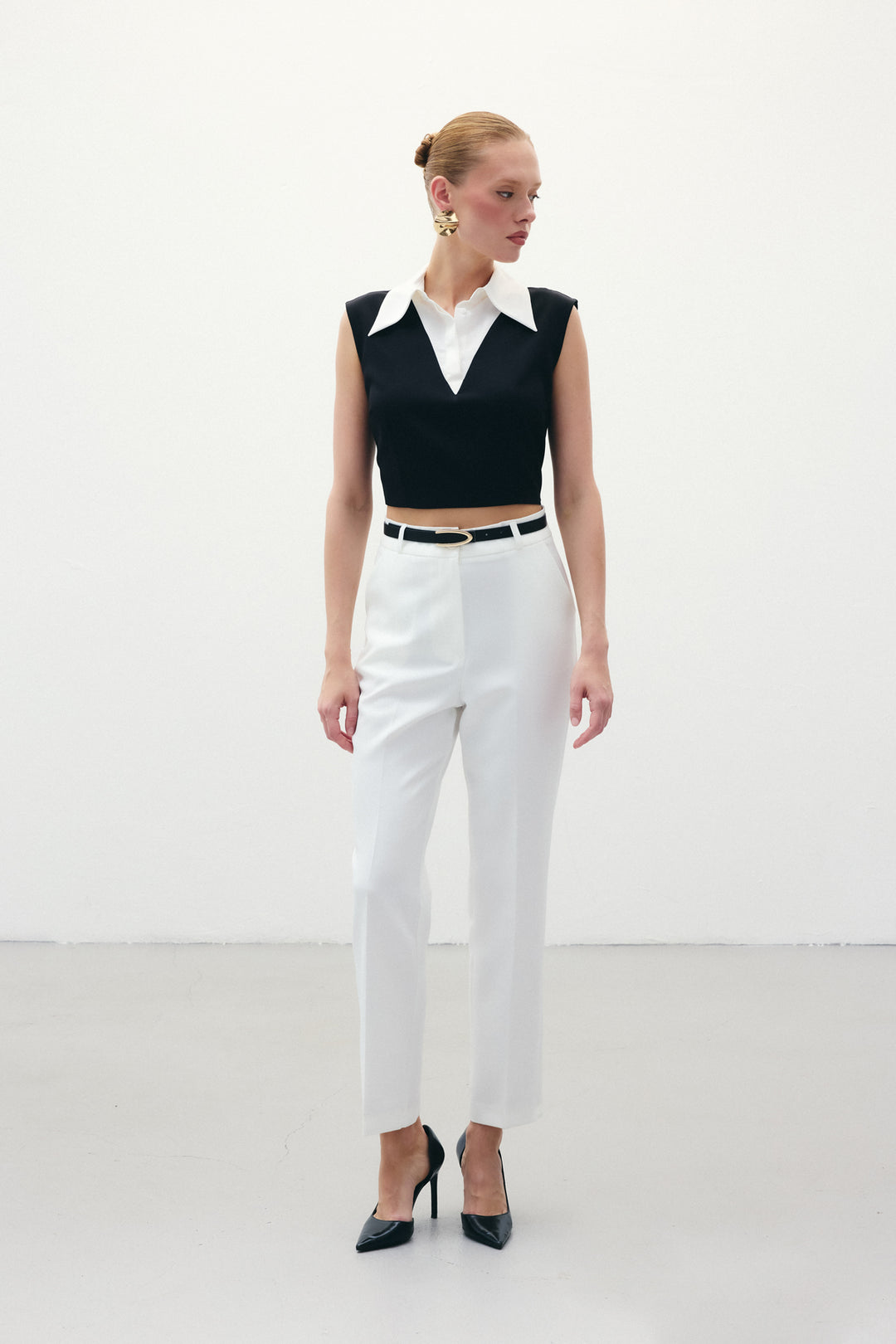 Sateen Pantalon Ceinturé - Écru