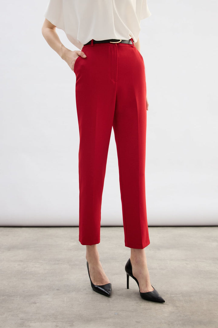 Sateen Pantalon Ceinturé - Rouge