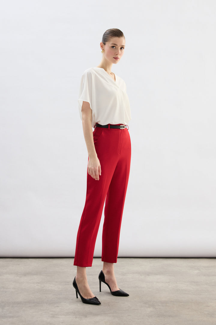 Sateen Pantalon Ceinturé - Rouge