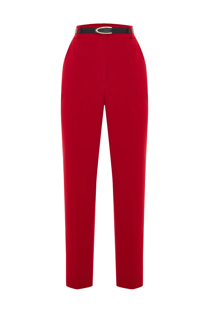 Sateen Pantalon Ceinturé - Rouge