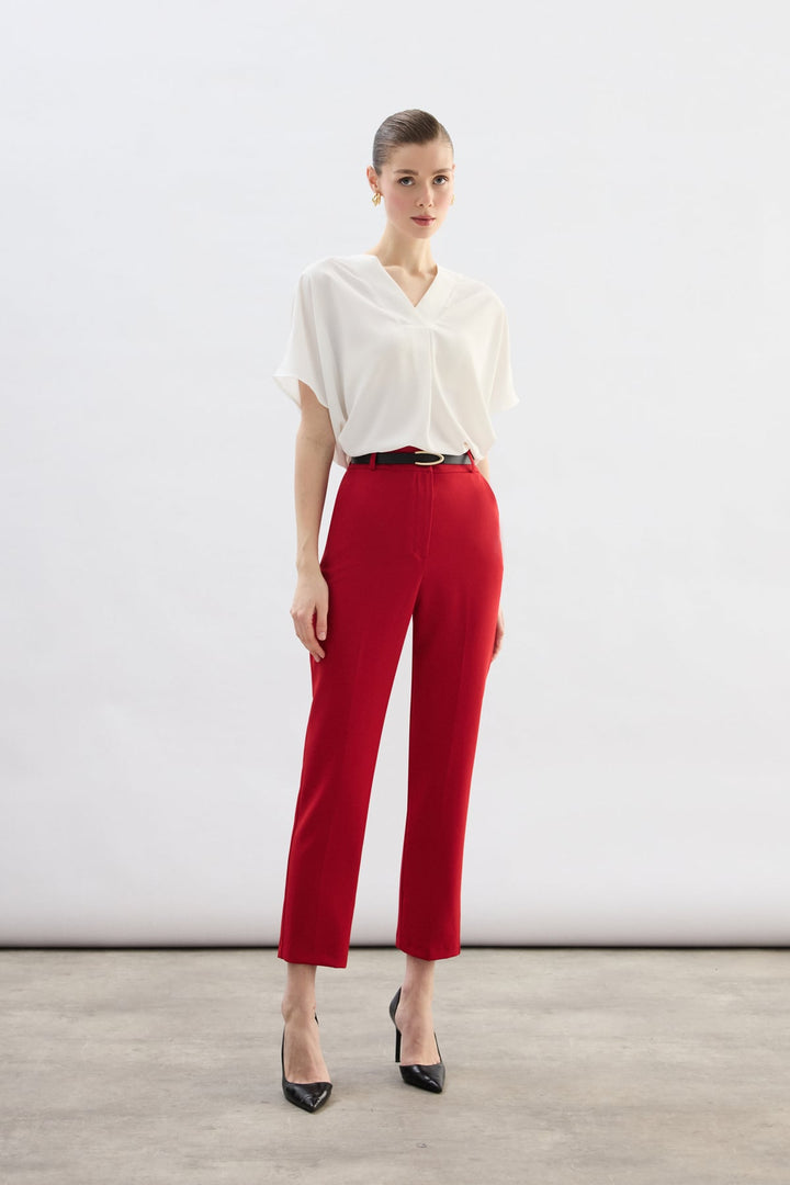 Sateen Pantalon Ceinturé - Rouge