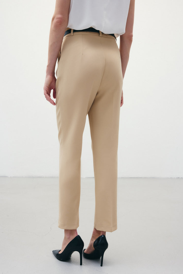 Sateen Pantalon Ceinturé - Beige foncé