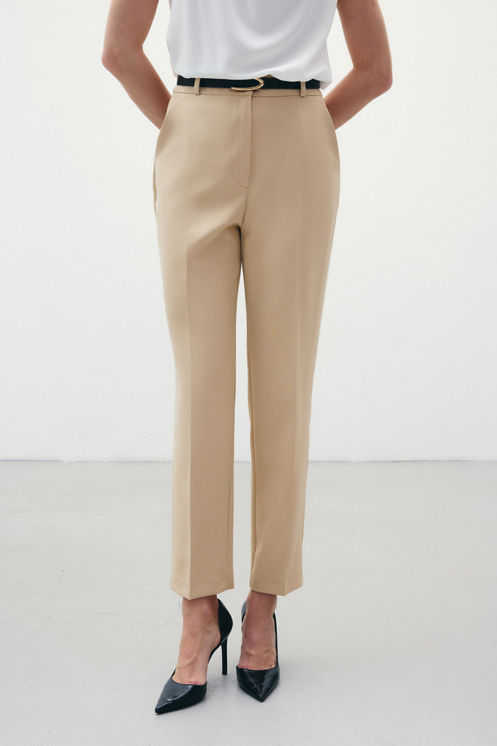Sateen Pantalon Ceinturé - Beige foncé
