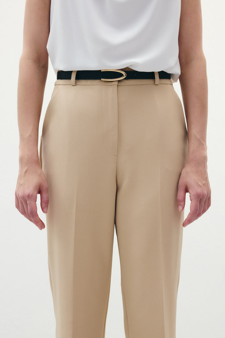 Sateen Pantalon Ceinturé - Beige foncé