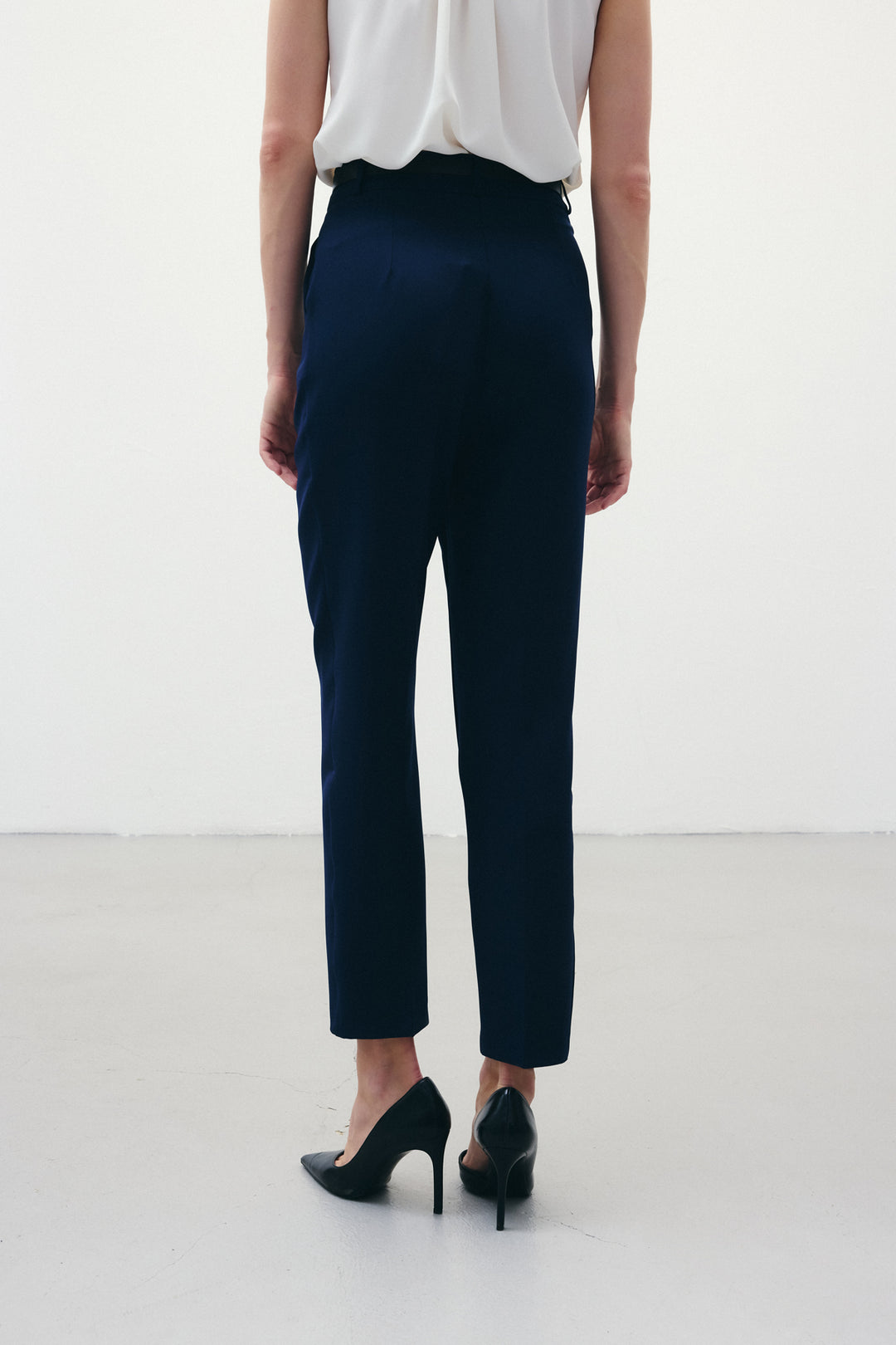 Sateen Pantalon Ceinturé - Bleu marine