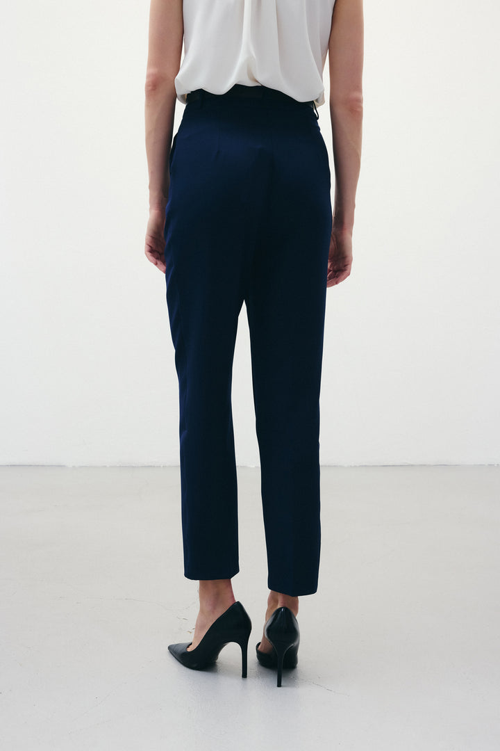 Sateen Pantalon Ceinturé - Bleu marine
