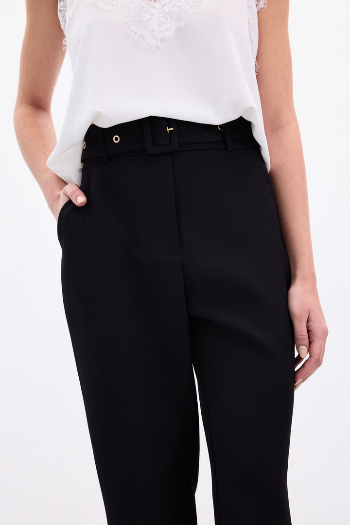 Sateen Pantalon Ceinturé - Noir