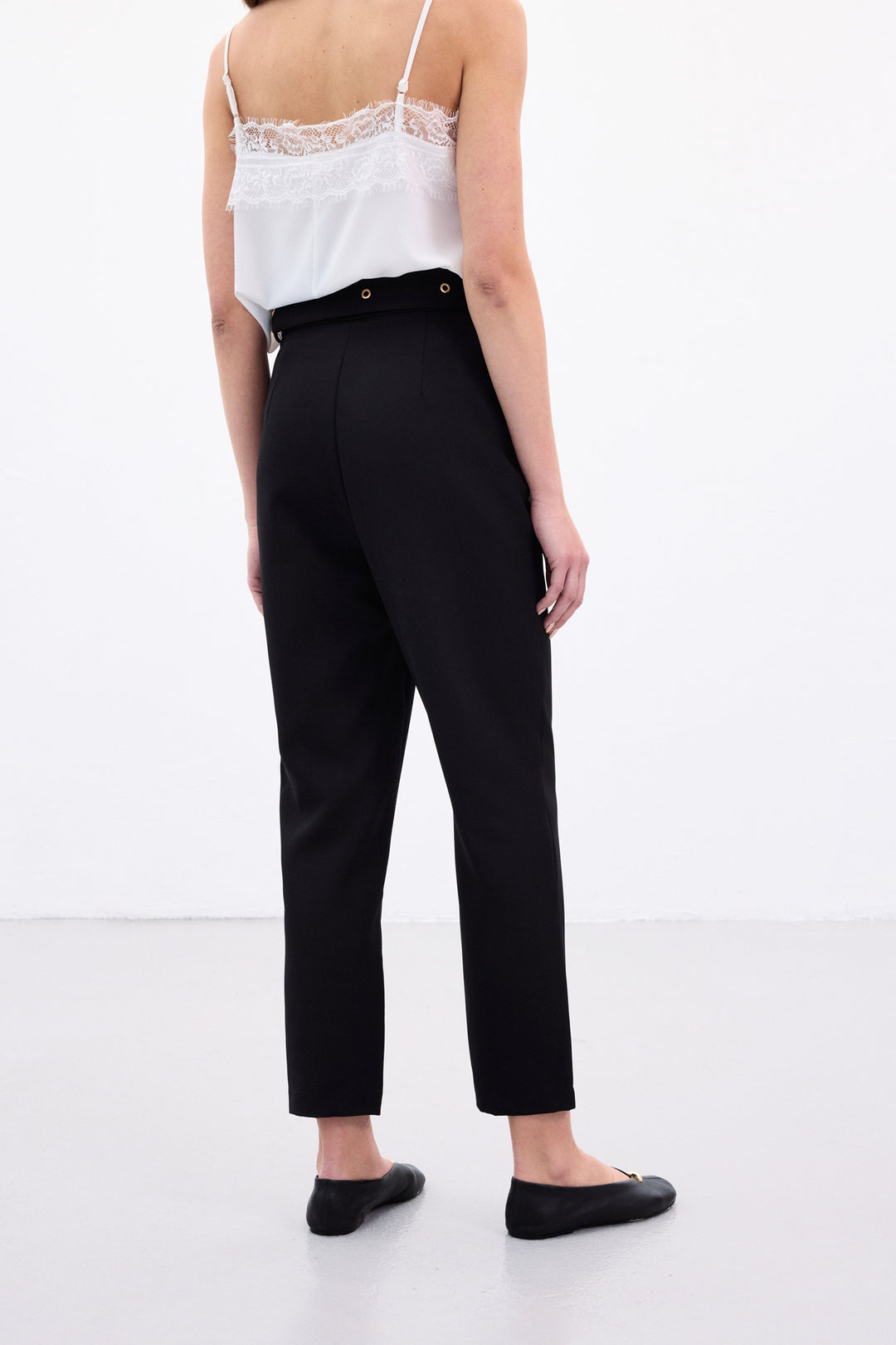 Sateen Pantalon Ceinturé - Noir