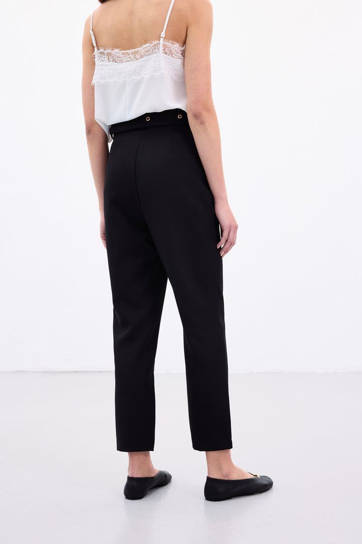 Sateen Pantalon Ceinturé - Noir
