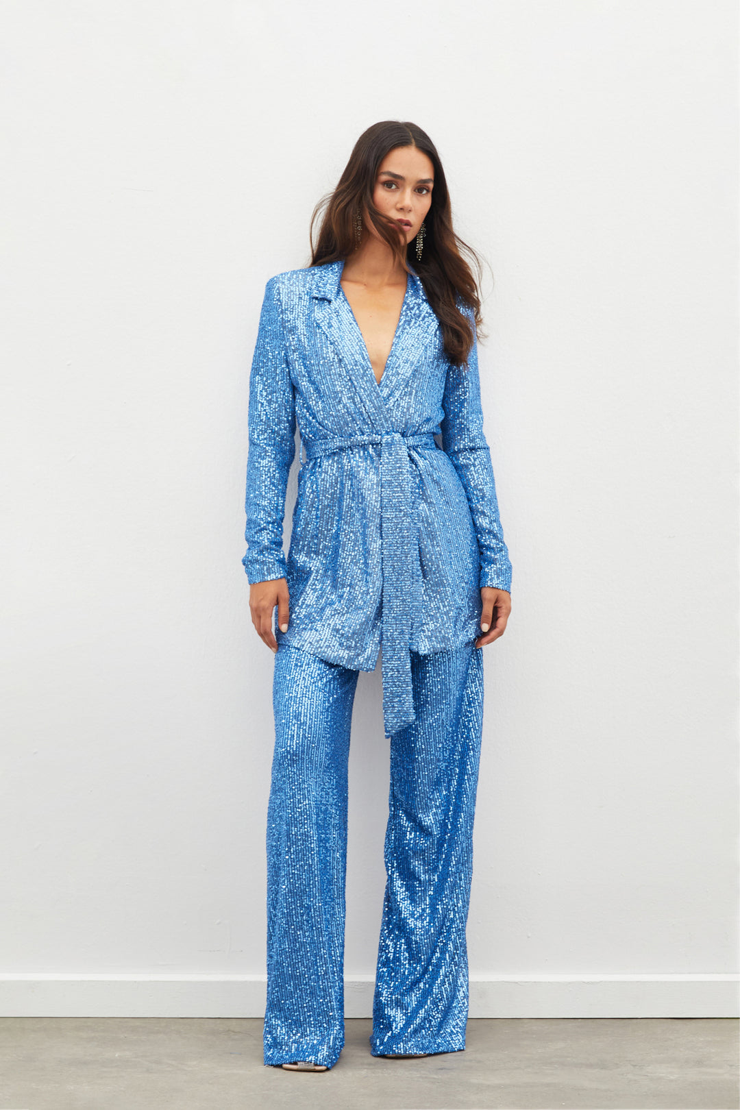 Sateen Pantalon à paillettes ceinturé - Indigo