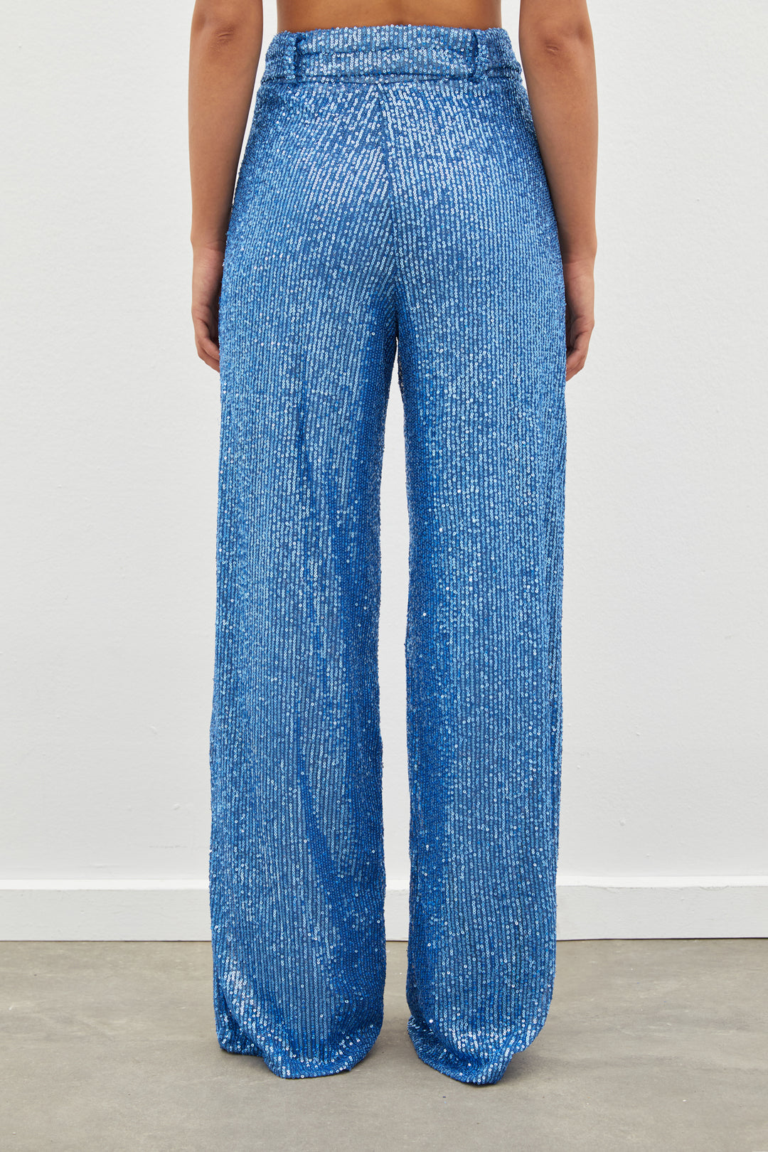 Sateen Pantalon à paillettes ceinturé - Indigo